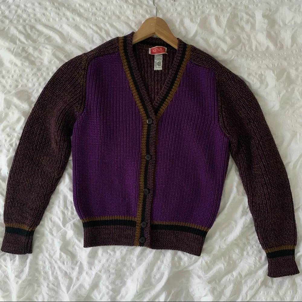 Vintage Kenzo Purple Cardigan Wool Grandpa Sweater - Picture 11 of 11